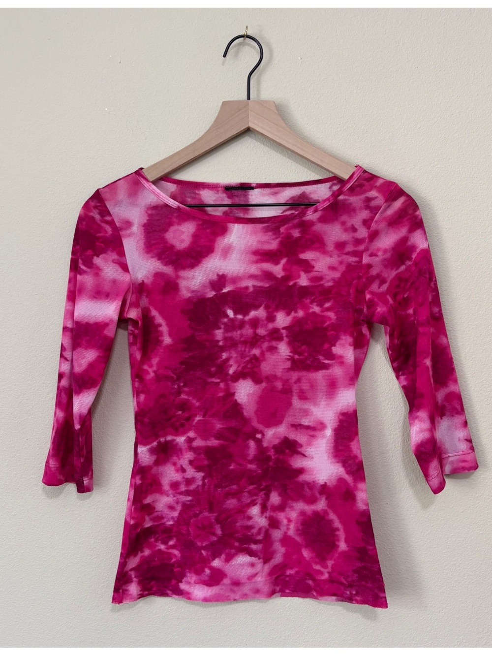 Vintage Y2K Pink White  Tie dye Mesh Top Shirt